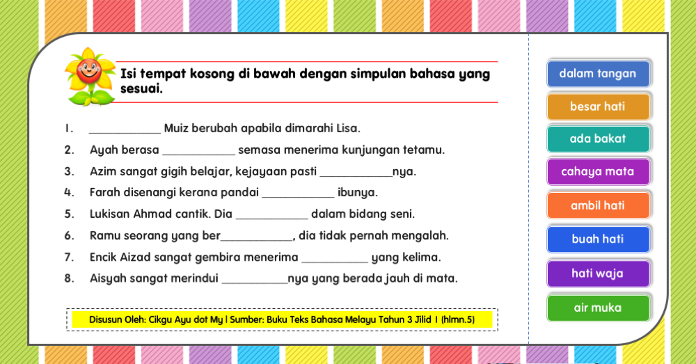 Latihan Bahasa Melayu Tahun 3 : Simpulan Bahasa | Cikgu Ayu dot My