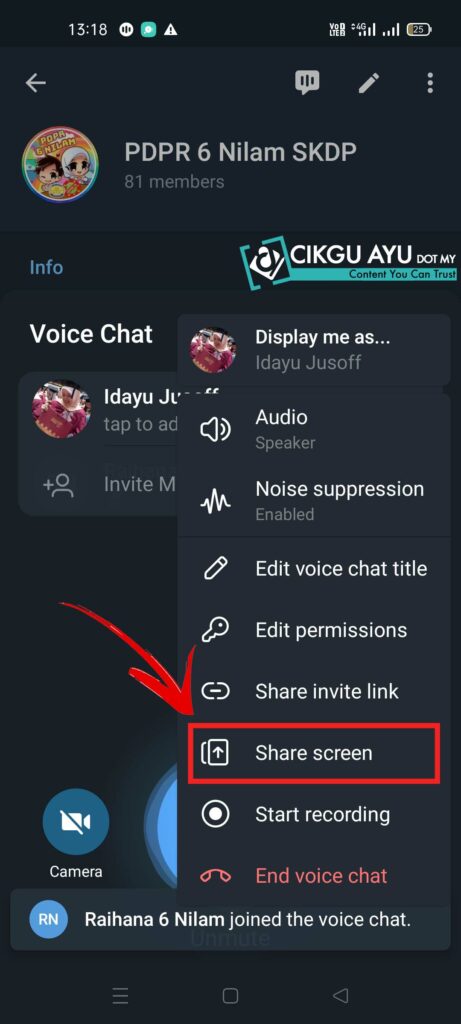 share screen dalam telegram video call